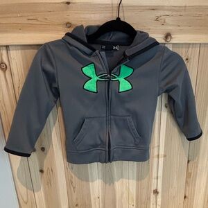 Under Armour Kids Gray Zip Up Hoodie with Green Logo